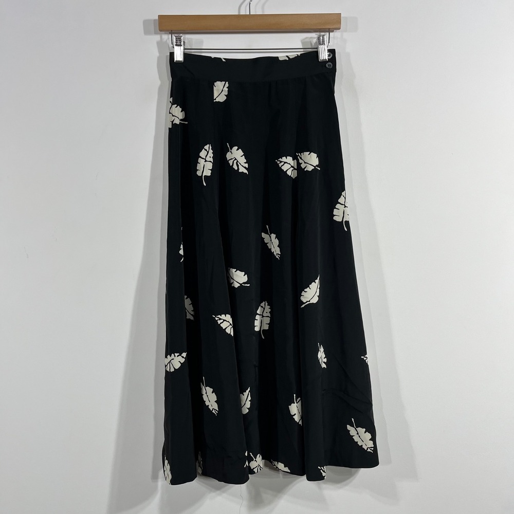 Liz Claiborne VTG 90s Fairy Grunge Renfair Maxi Skirt Black Leaf Print Womens‎ 6